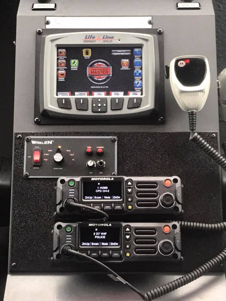 a radio console with a screen, receiver and radio